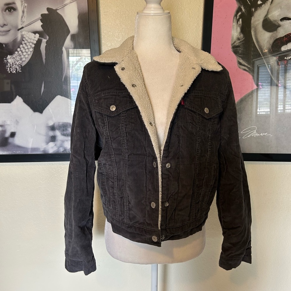 Levi's Black Denim Jacket with Cream Sherpa Lining